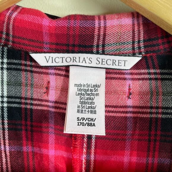 Victorias Secret Plaid Flannel One Piece Romper Pajamas Size S Red Long Sleeve - Picture 3 of 5